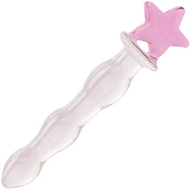 Handmade glass dildo with pink star sex toy large pleasure wand penis plug
