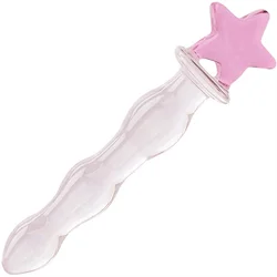 Handmade glass dildo with pink star sex toy large pleasure wand penis plug