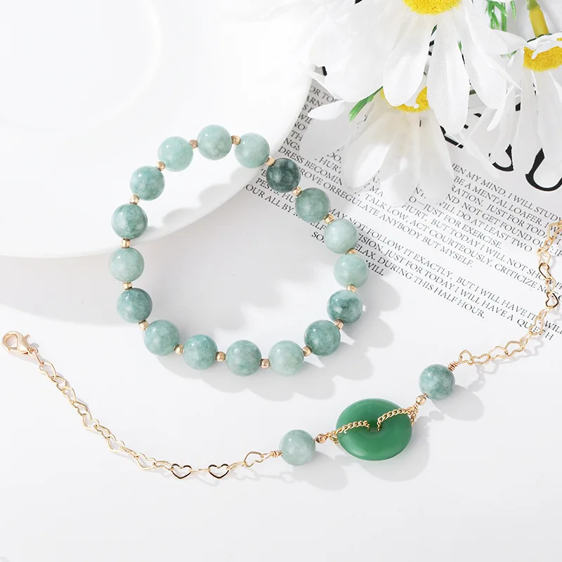 Fashion Double Layers Green Natural Crystal Jade Beads Gold Plated Strand Bracelets Women Handmade Jewelry Accessories