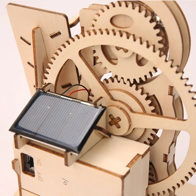 Wincent custom Wooden folk crafts solar energy mechanical gear toys wood puzzle 3d adult STEM educational