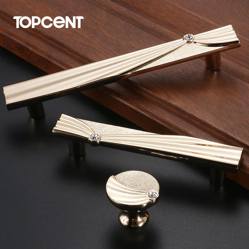 TOPCENT Crystal T Bar Pulls Aluminum Wardrobe Cabinet Knob Hardware Aluminum Drawer Handle
