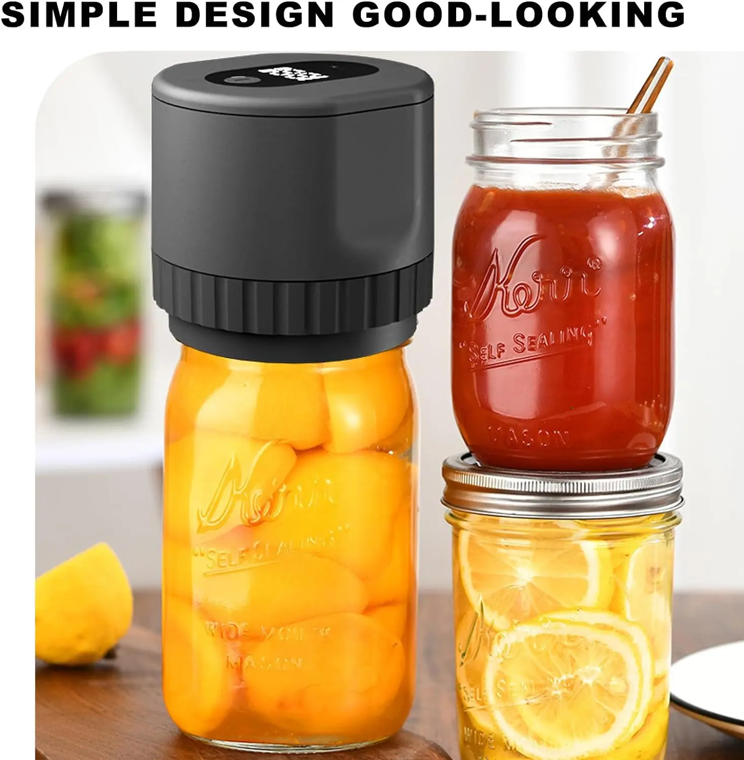 Electric Mason Jar Vacuum Sealer Cordless Vacuum Sealer Kit for Wide-Mouth & Regular-Mouth Mason Jars for Food Storage