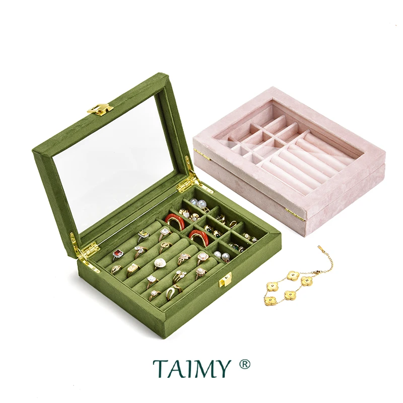 Wholesale Velvet Large Ivory Sublimation Acrylic Personalized Glass Custom Logo Jewelry Box Display With Clear Lid