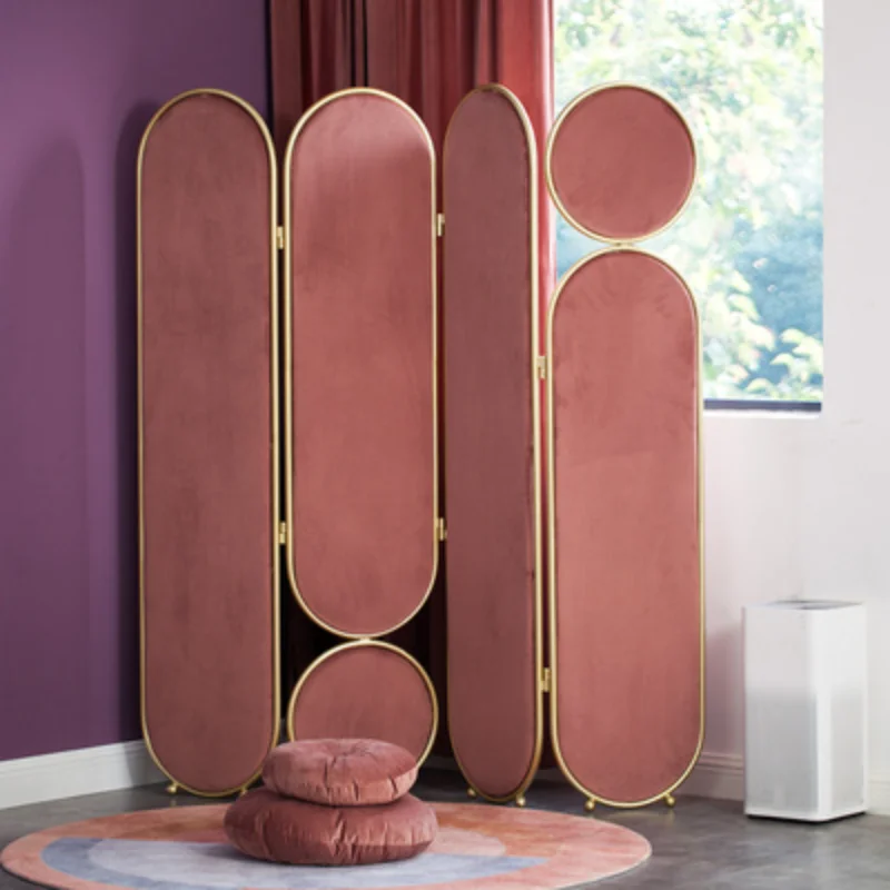 New Type Top Sale Nordic Metal Velvet Folding Decoration Divider Partition Screen for Home