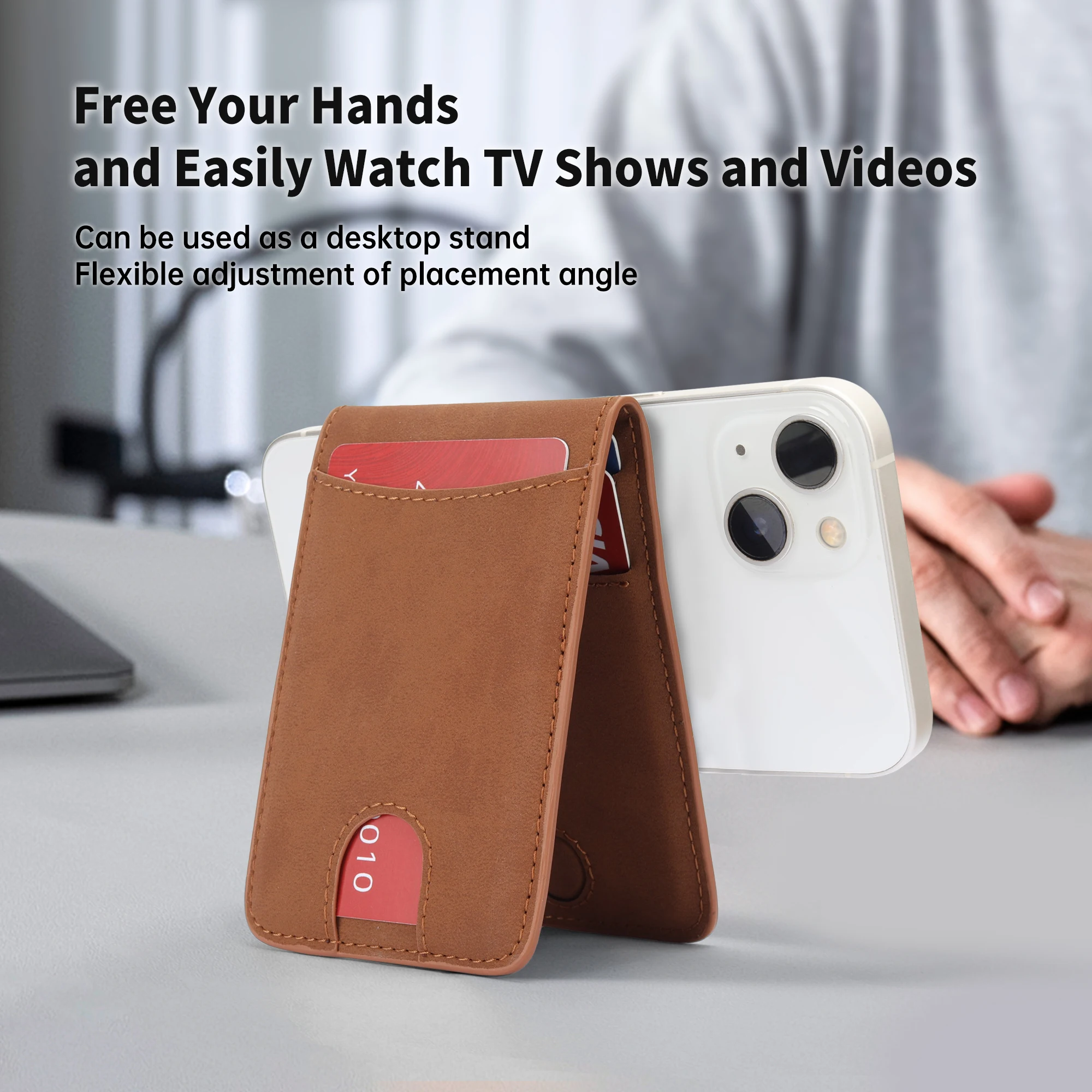 Custom Leather Card Case Magnetic Phone Wallet RFID Blocking Slim Credit Card Holder Minimalist Magnetic Phone Holder