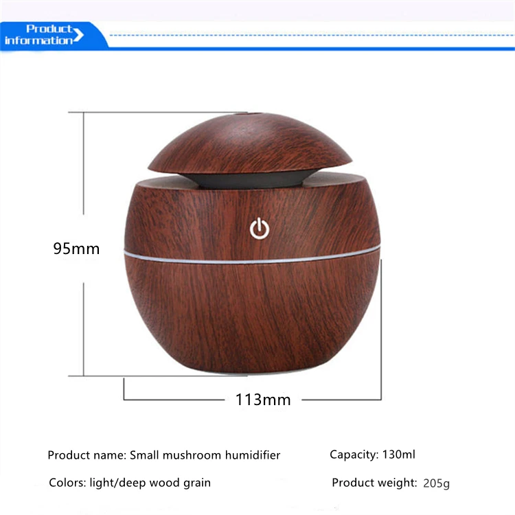 Hot Sale Smart Humidifier 130ml Mini USB Cute Wood Grain 2 in 1 Cool Mist Mushroom Air Humidifier For Home