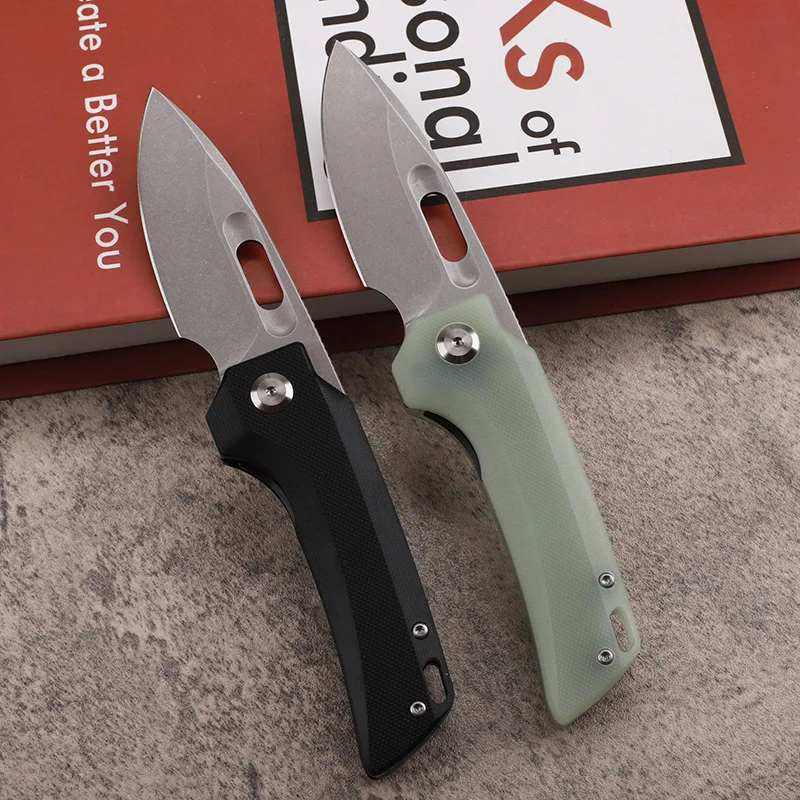 TL05FD Stonewashed D2 Blade Folding Knife Ball Bearing Survival Pocket Knife with Leather Case Black Gift Box