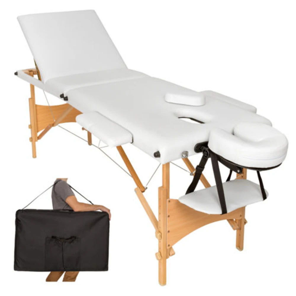 Adjustable Height And Headrest Portable Solid Wood Thai Massage Bed Wooden Spa Bed Massage Table