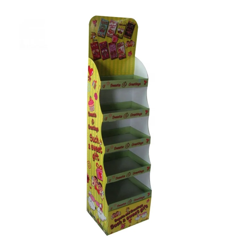 Promotional Floor Display Customized Folding Cardboard Shelf Display Rack For Snacks