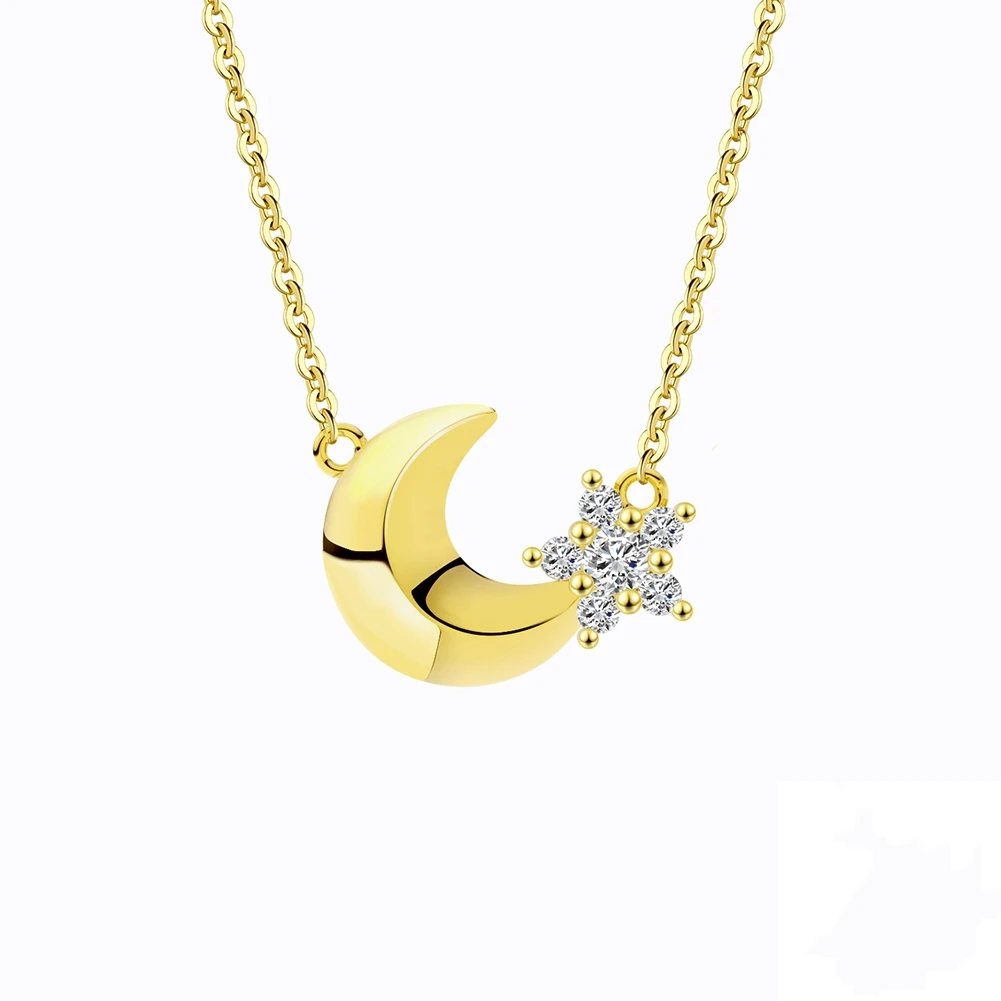 RINNTIN APN31 New Arrival Star With Monn Zircon Pendant 14K Gold Plated Sterling Silver Necklace For Women Gift