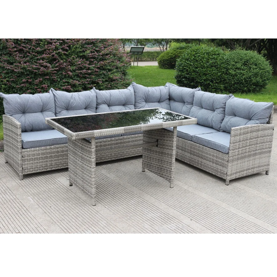 New 9 Seater Outdoor Wicker Sofa Lounge Dining Set Table Chairs Stools Setting Grey 5 Piece Sectional Set