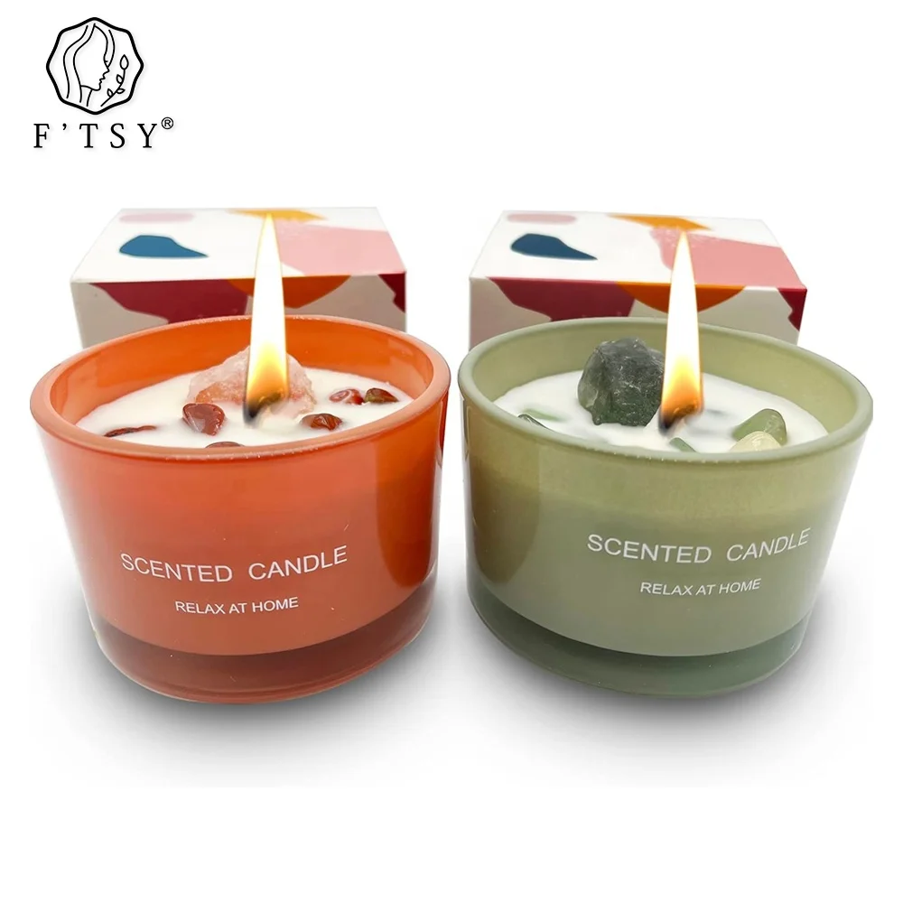 Fashion Meditation Positive Energy Yoga Relaxation Stress Spiritual Crystal Healing Stones Scented Candles Set