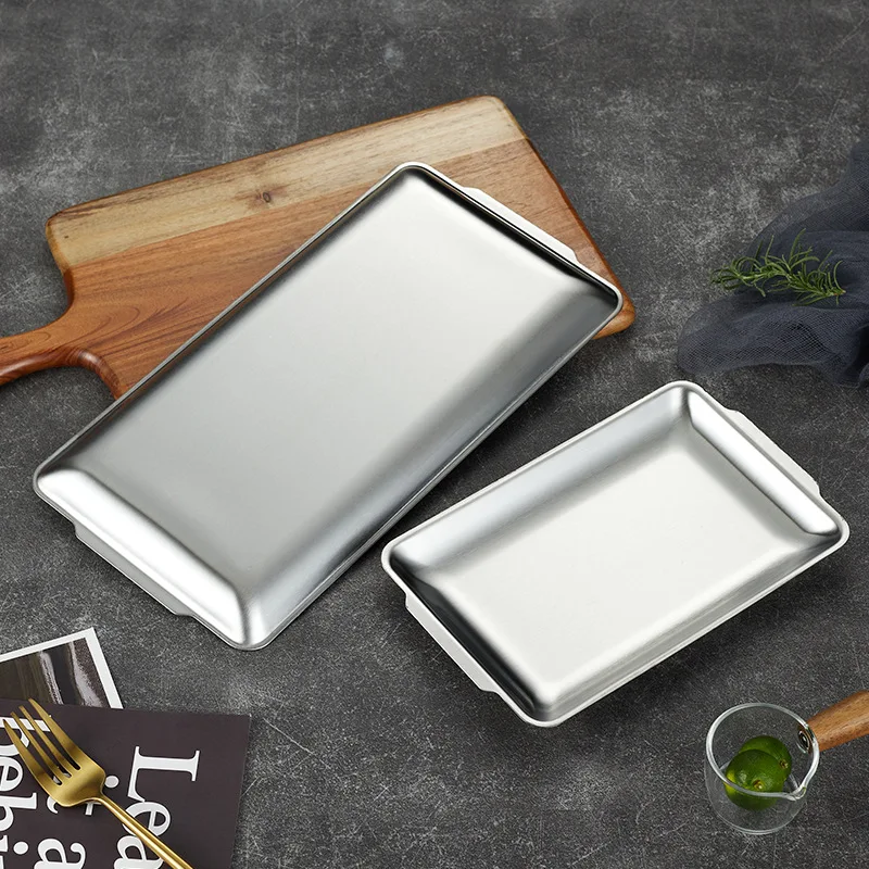 Korean Style Barbecue Plate Gold Luxury Stainless Steel Thickened Baking Food Rectangular Serving Tray For Wedding Hotel