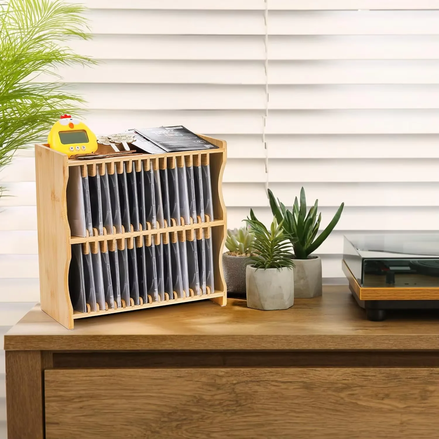 High Quality Whole VD Display Shelf for Movie Cases, DVDs Bamboo CD Rack Organizer with Rubber Feet