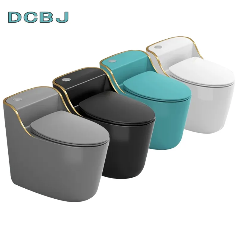 Matt Black Toilet With Golden Line Bathroom Ceramic One Piece WC S-trap Colored Black Toilet Bowl Toilets