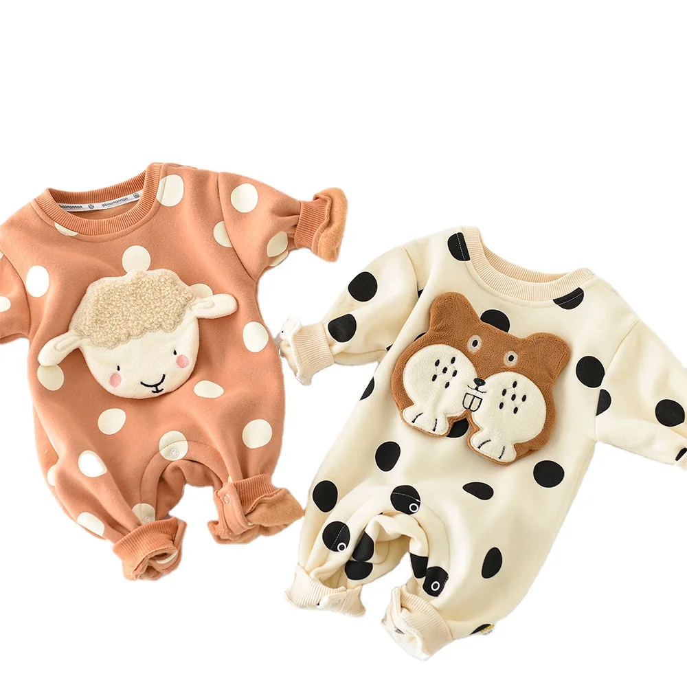 22 late autumn new Korean ins baby boys and girls baby cartoon three-dimensional embroidery polka dot long-sleeved jumpsuit