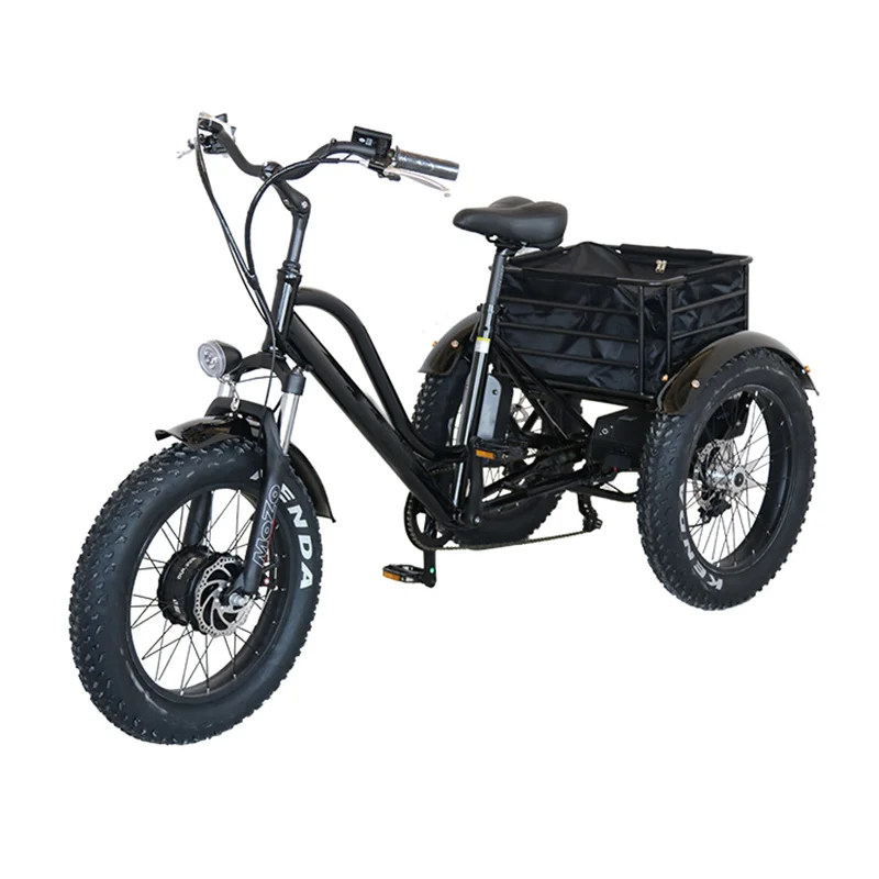 Hot Sell Powerful 500W 15/18/20AH Lithium Battery Powered 3 Wheel Fat Tire Trike Cargo Electric Tricycle Bike