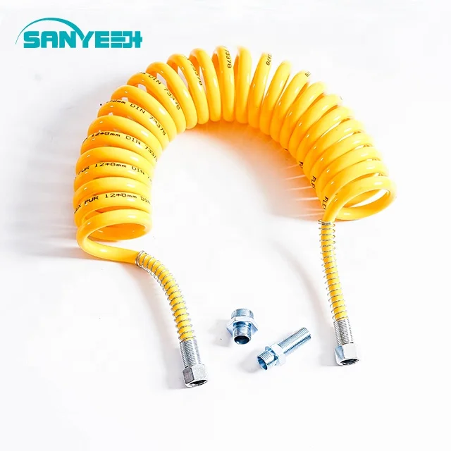 PU 12*8mm Yellow Trailer Service Spiral Line Air Coils Coiled Air Tube with Nuts