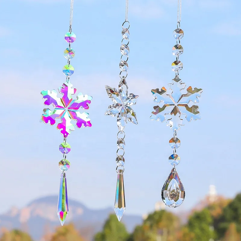 Popular Crystal Snowflake crystal decor and suncatcher Christmas tree hanging pendant suncatcher crystal prism gifts supplies