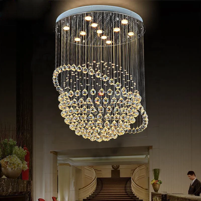 Staircase Light Crystal Chandelier Building Large Led Modern Crystal Ball Chandelier For Lobby Living Room