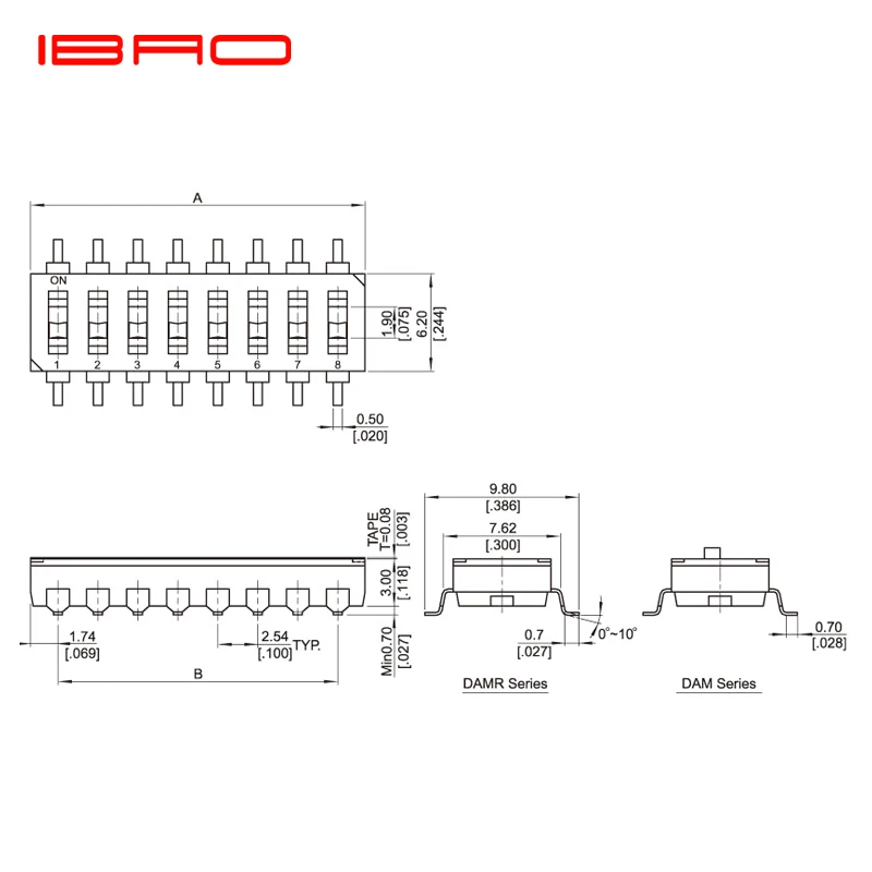 DIP Switch Surface Mount IC Type IBAO DAMF Series