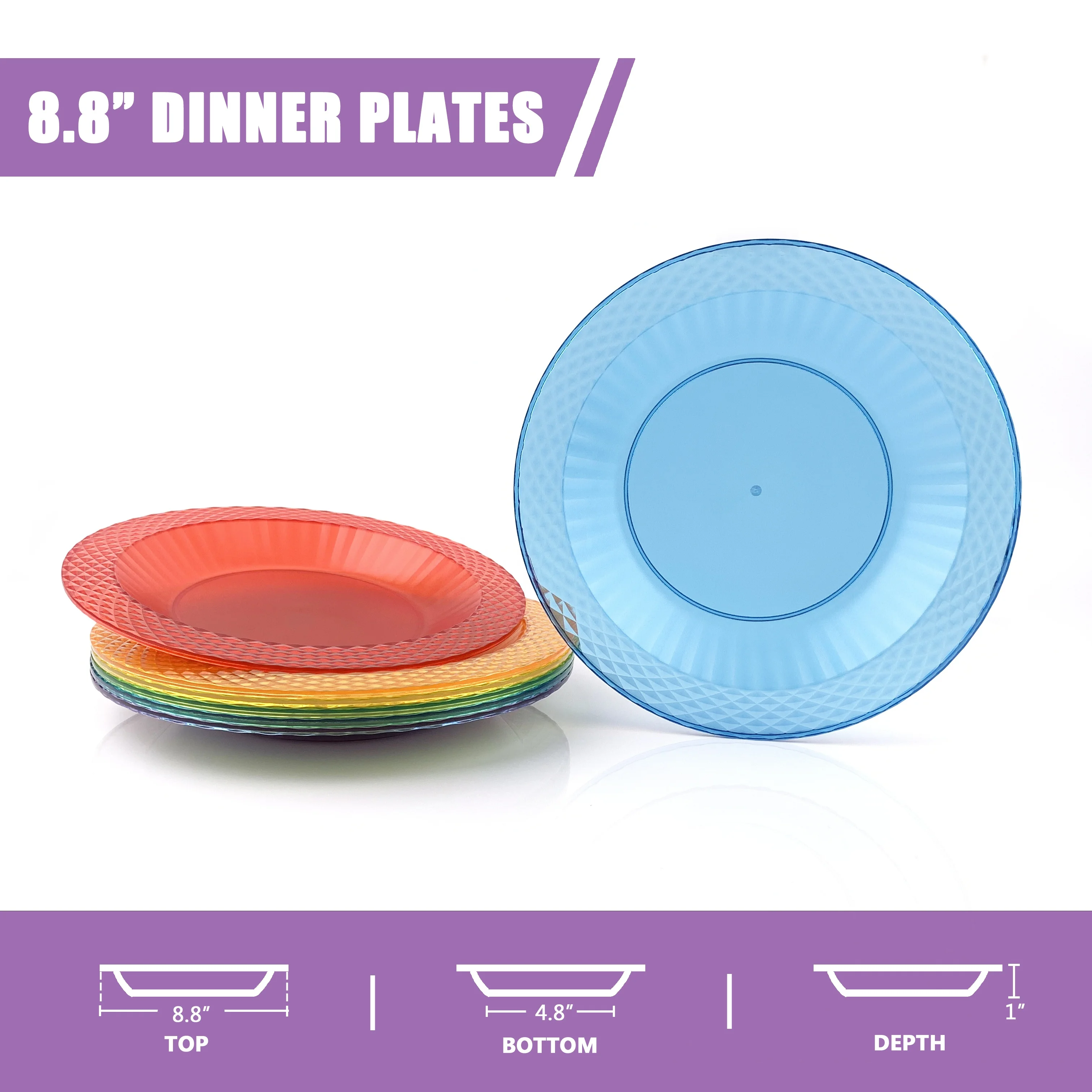 New fashion customized design rainbow color 8.8 in. plastic dinner plate indoor and