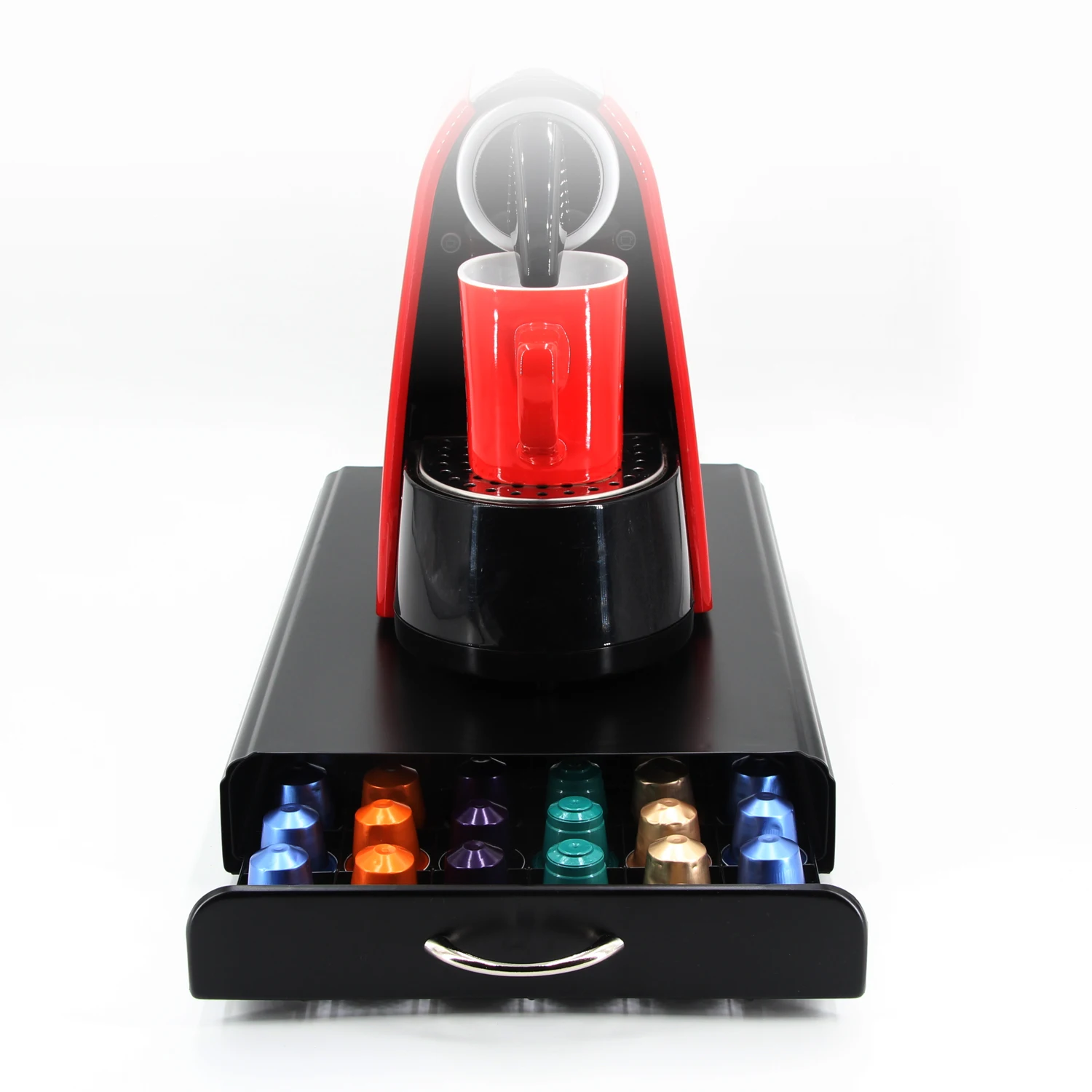 Hot selling 60pcs Metal Organizer Nespresso coffee pod holder storage drawer with handle nespresso pod holder