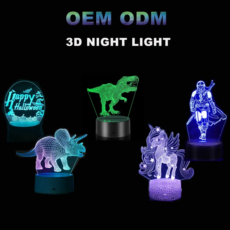 Custom Photo Creative  Illusion Cute Dinosaur Bear Acrylic Decor USB Anime Led 3D Night Lights Lamp For Baby Kids Children