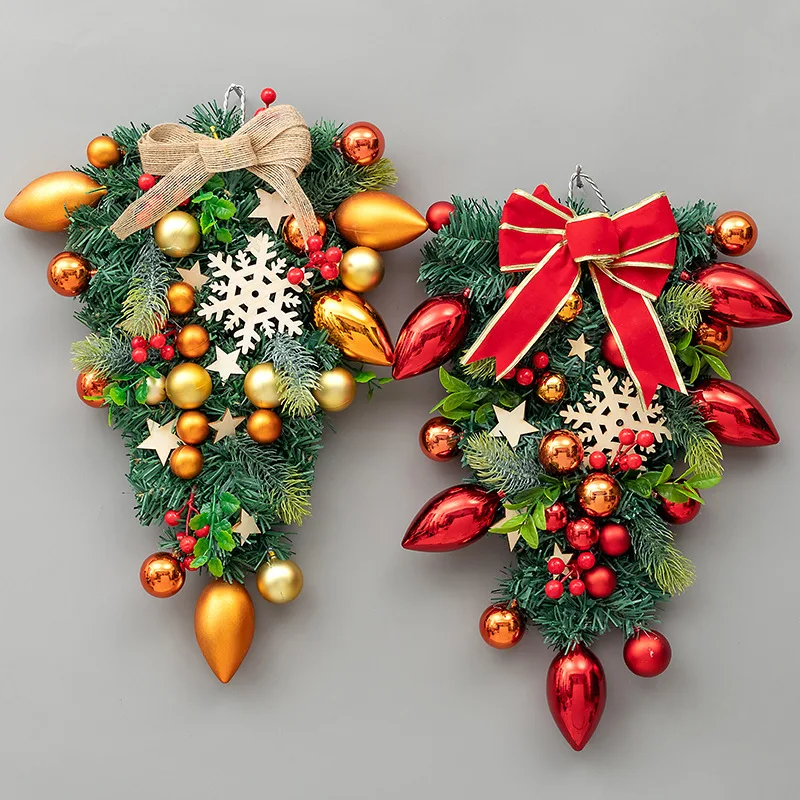 Christmas decoration upside down Christmas tree PE horn rattan wall decoration 45cm Christmas wreath