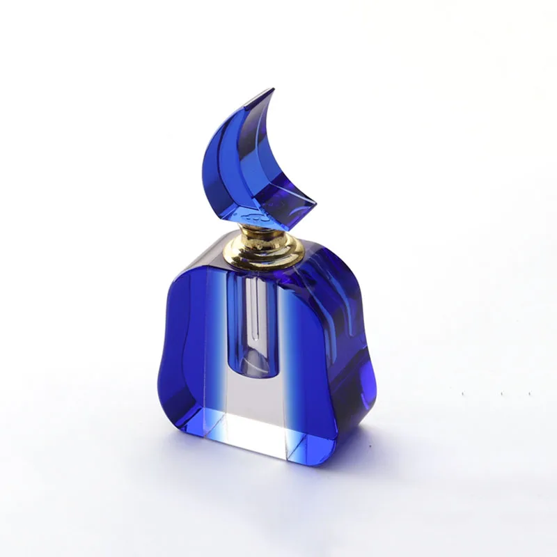 Wholesale 3ml 6ml 12ml Fancy Design attar box Crescent Shape K9 Aloes essential oil Blue Crystal Perfume Bottle