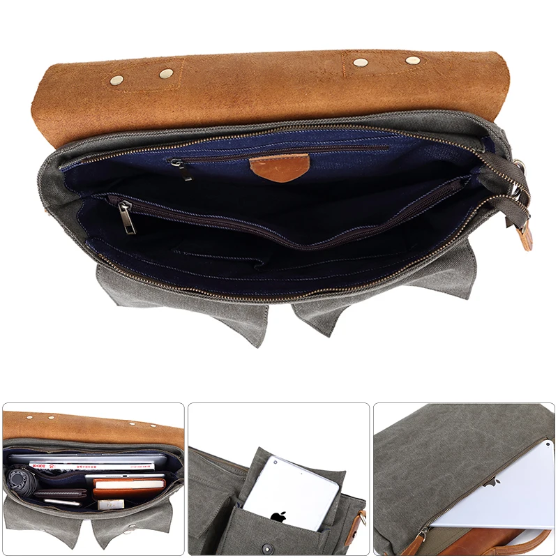 Vintage Business Travel Work Lawyer Portfolio Briefcase for Men Brief Case Bags Crossbody Messenger Bag Attache Case