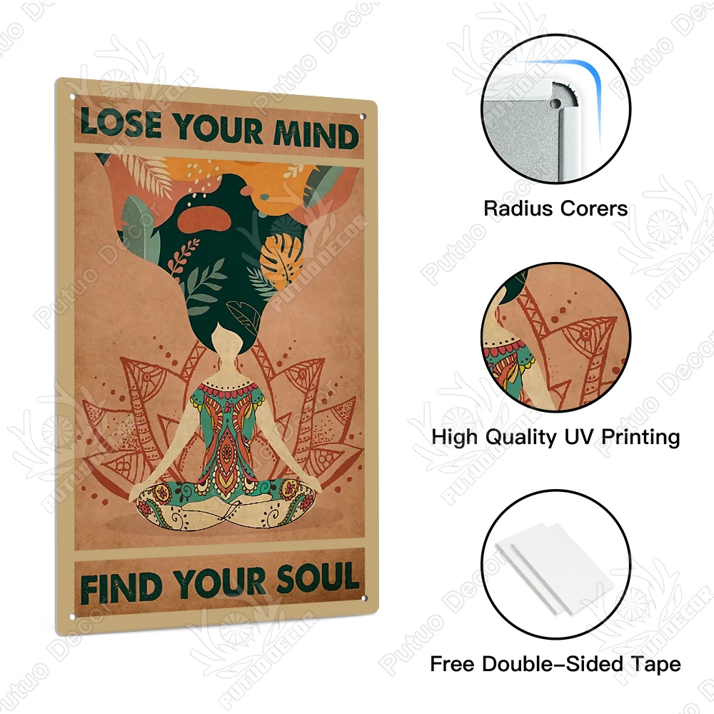 Putuo Decor Yoga Style Theme Metal Printing Poster Sign Retro Tin Wall Sign Gym Home Living Room Decor
