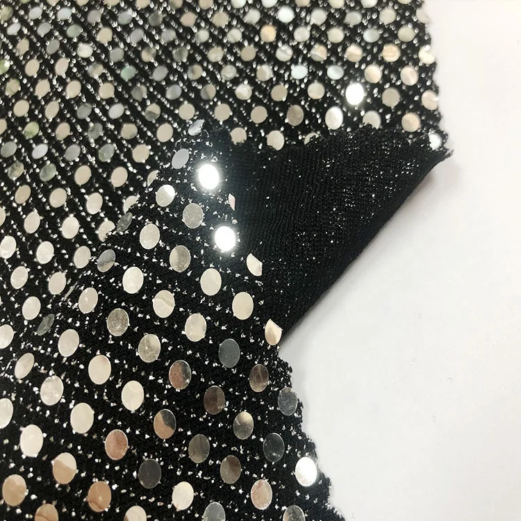 new 91%polyester metallic knitted sequin glitter fabric  high quality for Stage costume
