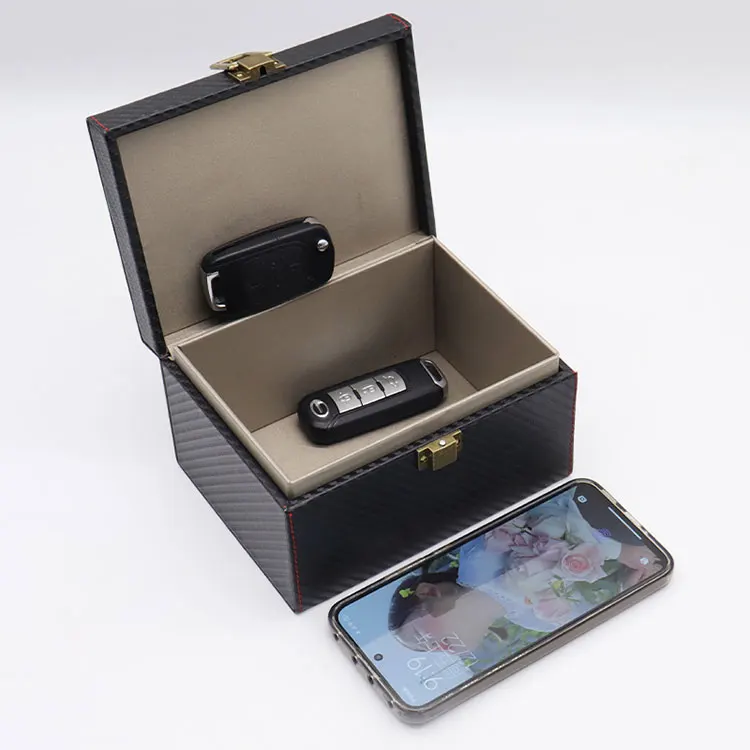 Factory Made Car Keyless Faraday Cage Large Black PU Leather Shell Anti-Theft Key Fob RFID Signal Blocker Box Fashion Style