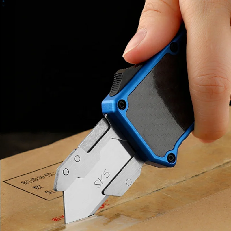 UK-1706 Pocket EDC Aluminum Alloy Shell Double Action Auto Switchblade Box Cutter Razor Knife OTF Utility Knife