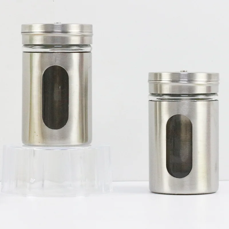 Kitchen stainless steel seasoning box spice jar thickened glass pepper barbecue sprinkling bottle porous seasoning glass bottle