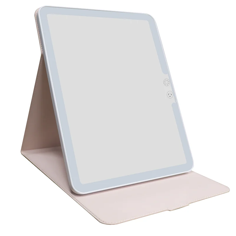 Touch Screen Three Colors Dimmable Lighted Makeup Mirror Compact Foldable Travel Mirror with PU Case