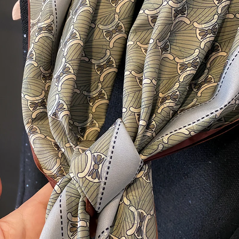 90cm Twill Silk Scarf Shawl Luxury Brand Belts Saddles Print Square Scarf Women Hijabs Bandana Foulard Neckerchief Head Scarves