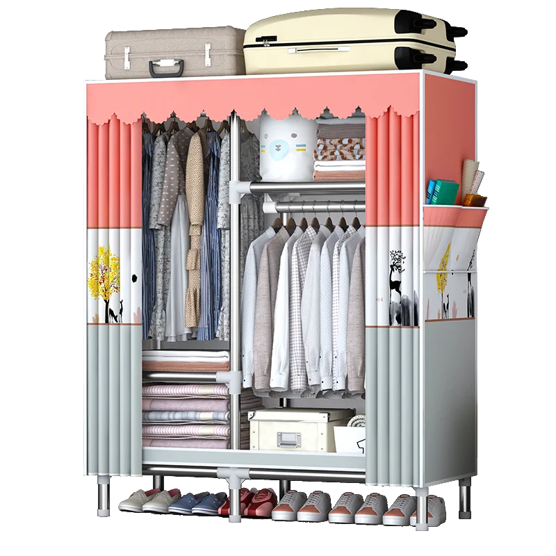 Best selling New Type Simple Metal Wardrobe Wooden Bedroom Furniture Foldable Simple Cloth Wardrobe With Metal Frames