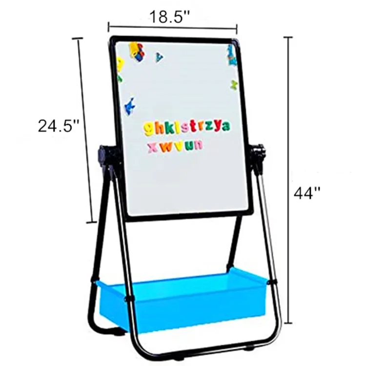 
Plastic Border Dry Erase Magnetic Easel, Double-Sided Whiteboard & Chalkboard Easel For Kids 