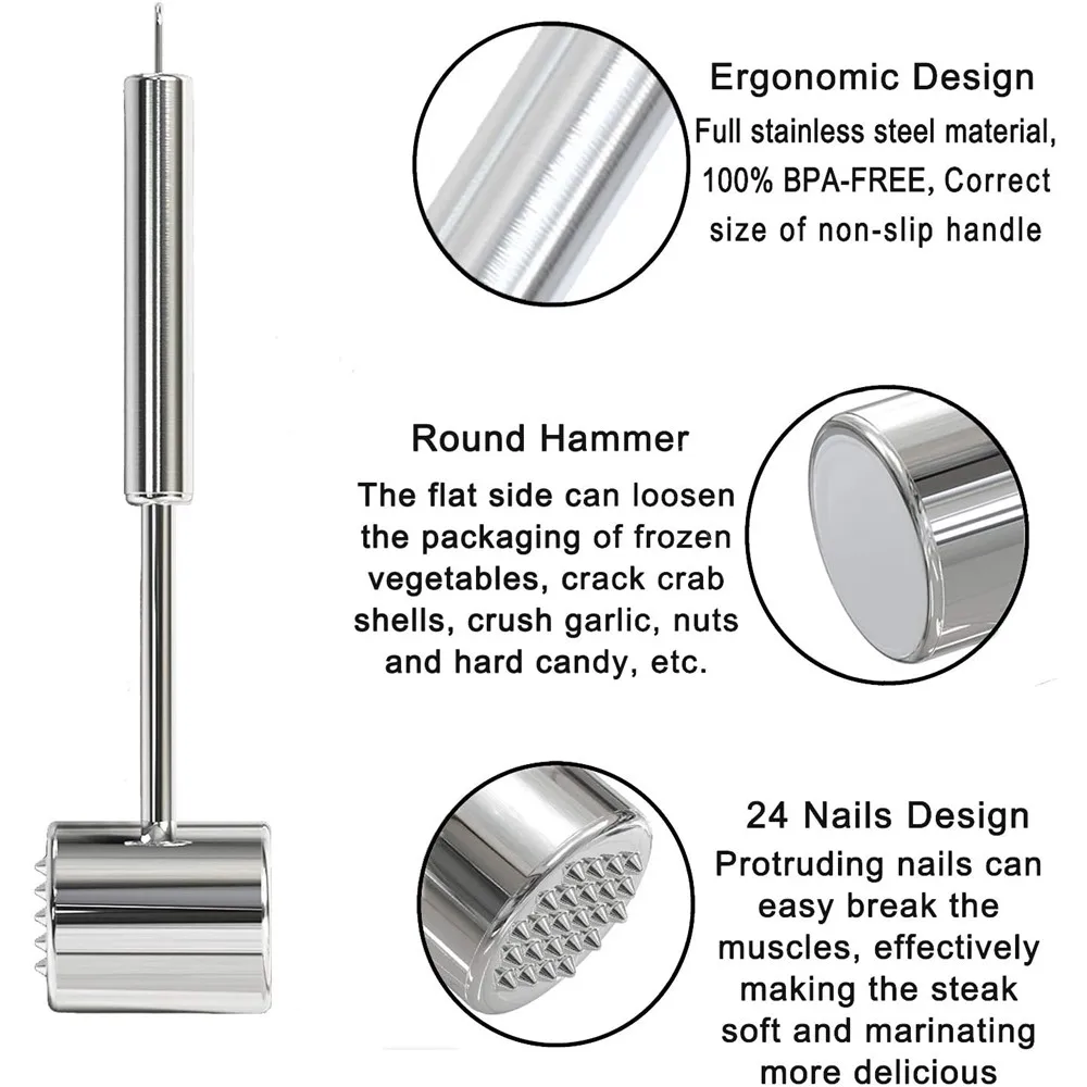 Factory Comfort Grip Handle Restaurant Stainless Steel 304 Meat & Poultry Tools Meat Tenderizer For Knock The Beef Steak