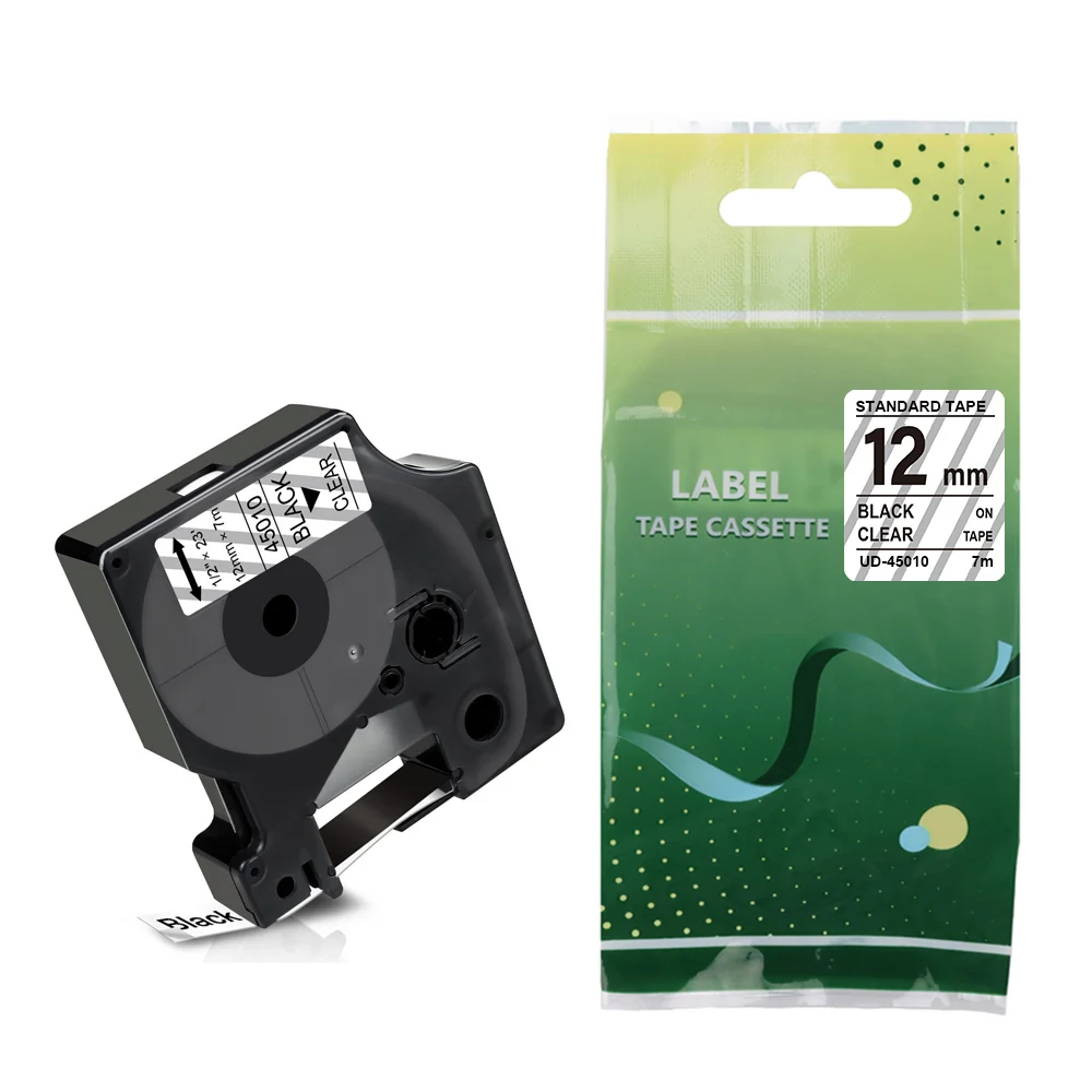 Compatible Dymo LM160 printer Label Tape 45010 12mm*7m black on clear Plastic Label Tapes
