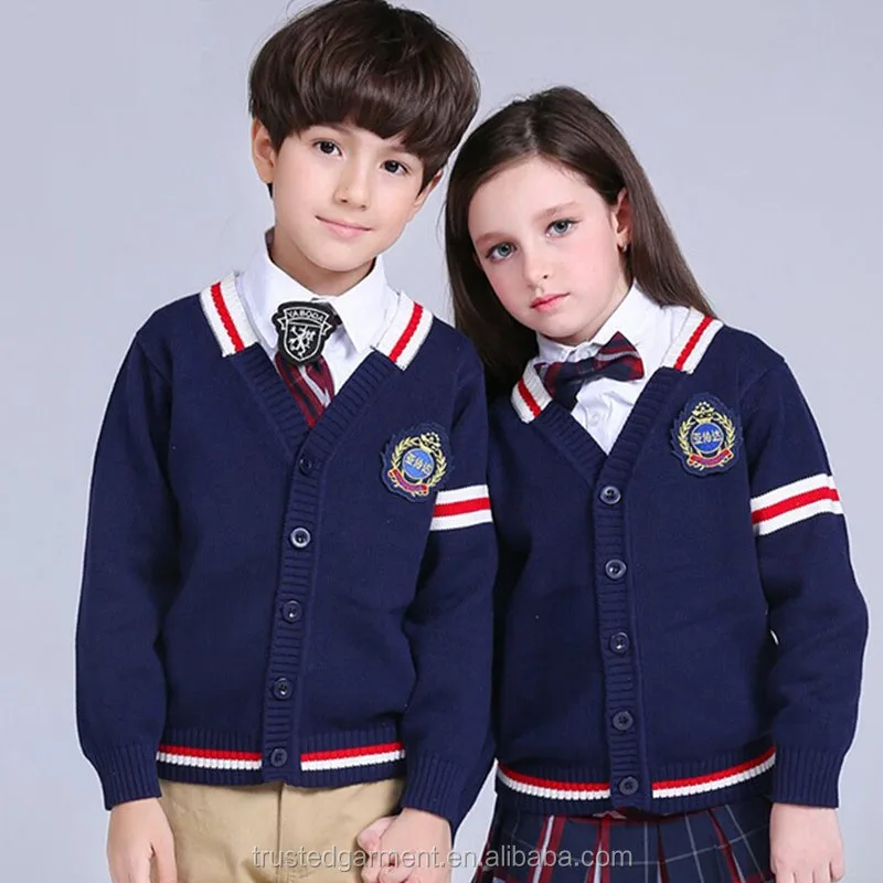 Kids new design cardigan sweater primary school uniform designs