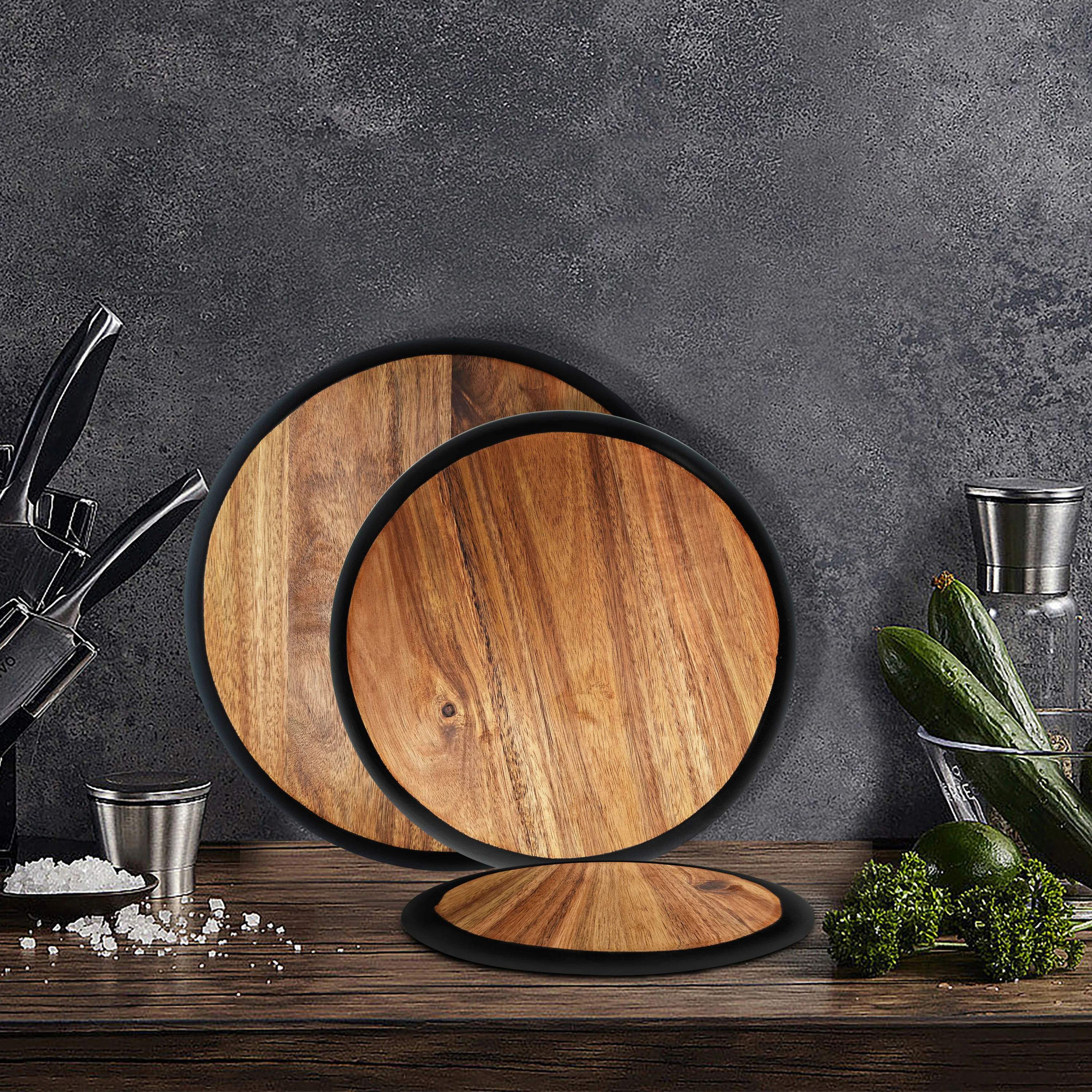 New bestseller 3pcs round Acacia wood cutting board wooden cutting board kitchen