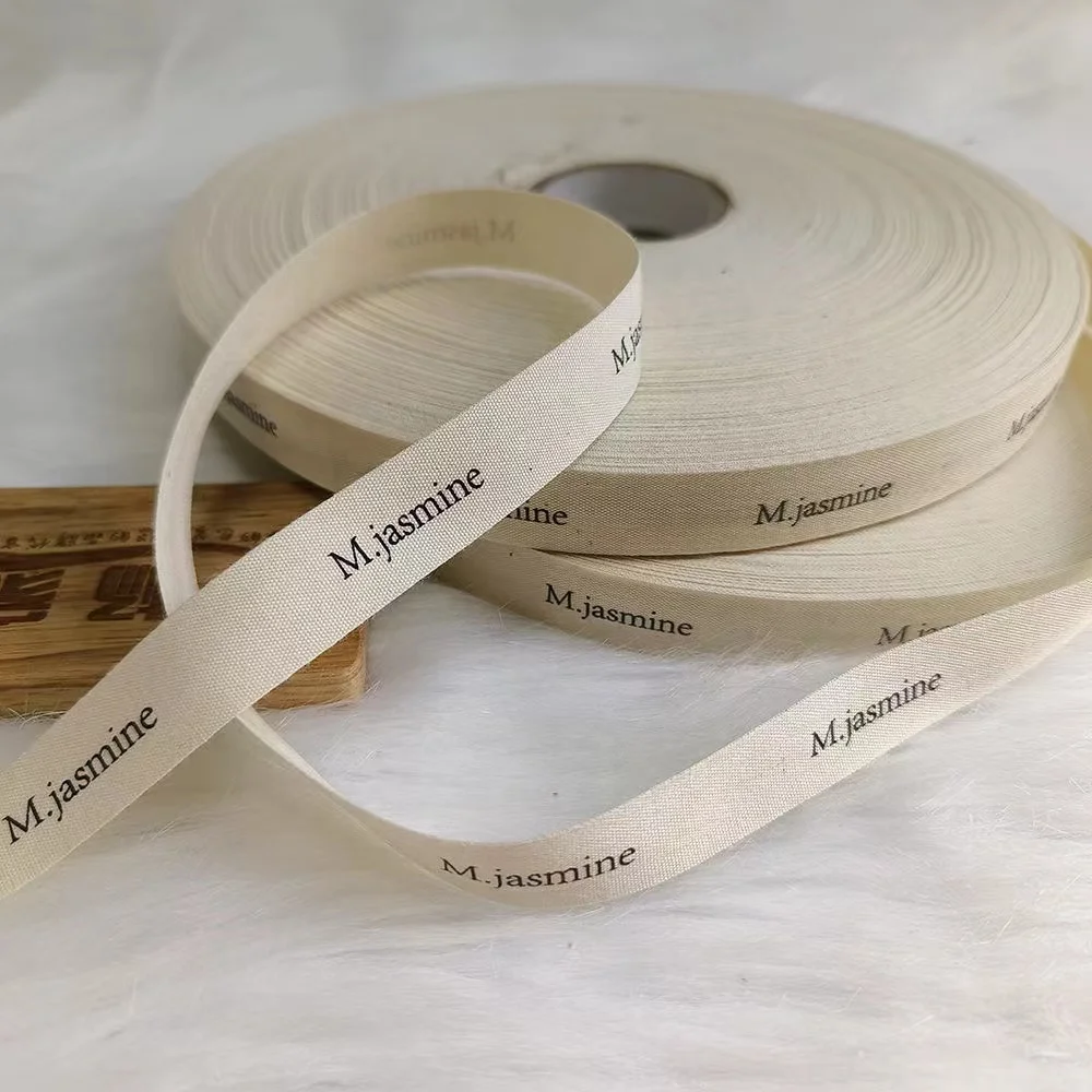 Custom 100% Cotton tape thank you logo Sustainable Gift Wrapping Strap Organic Cotton Ribbon Christmas gift tape