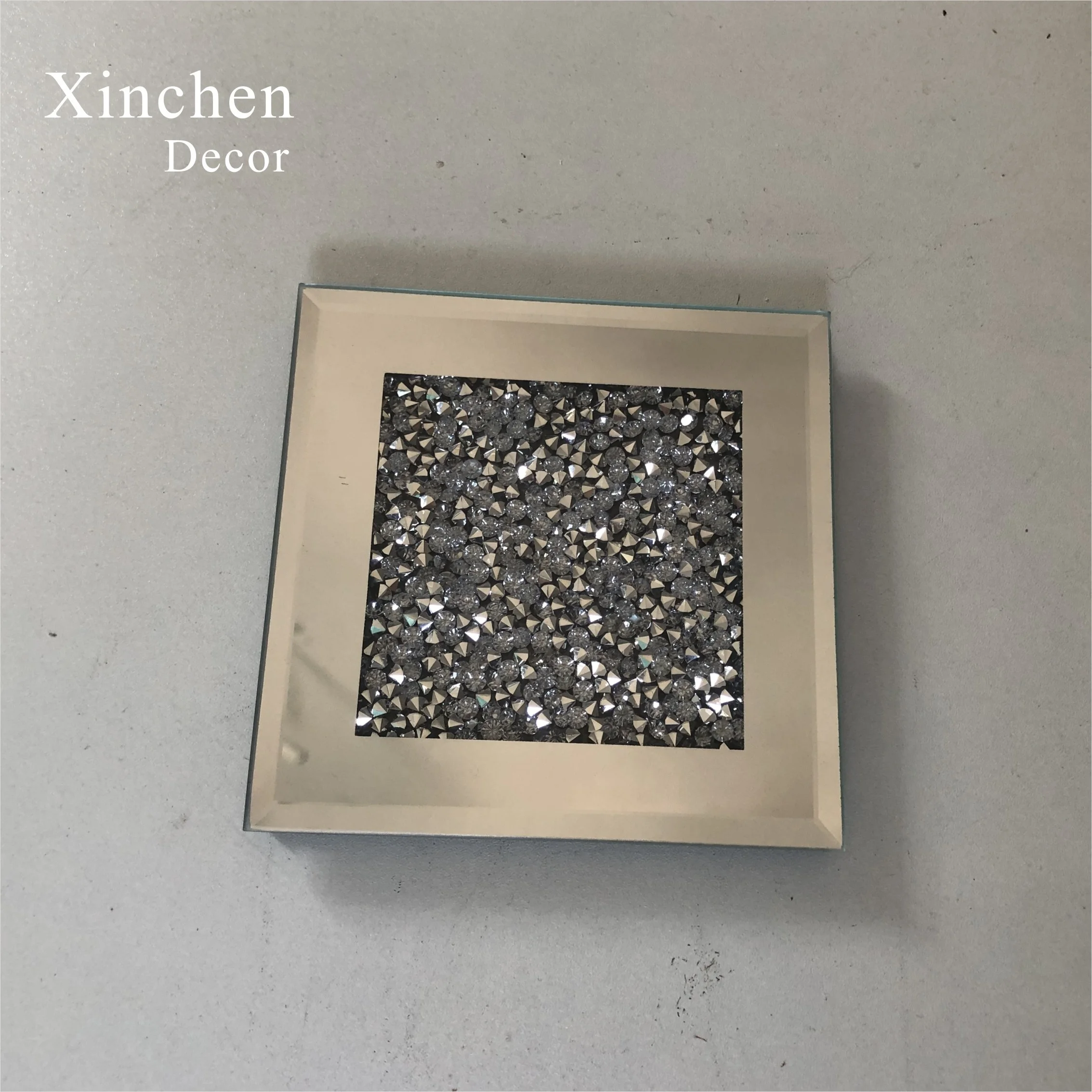 Factory wholesale cheap square mirrored glass rhinestone coasters for home party event decor