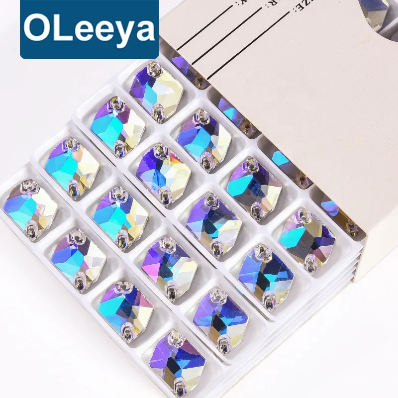 Оптовая Продажа с фабрики OLeeya высокое качество 3 А стеклянные кристаллы лунный свет большие формы камни пришитые Стразы для одежды