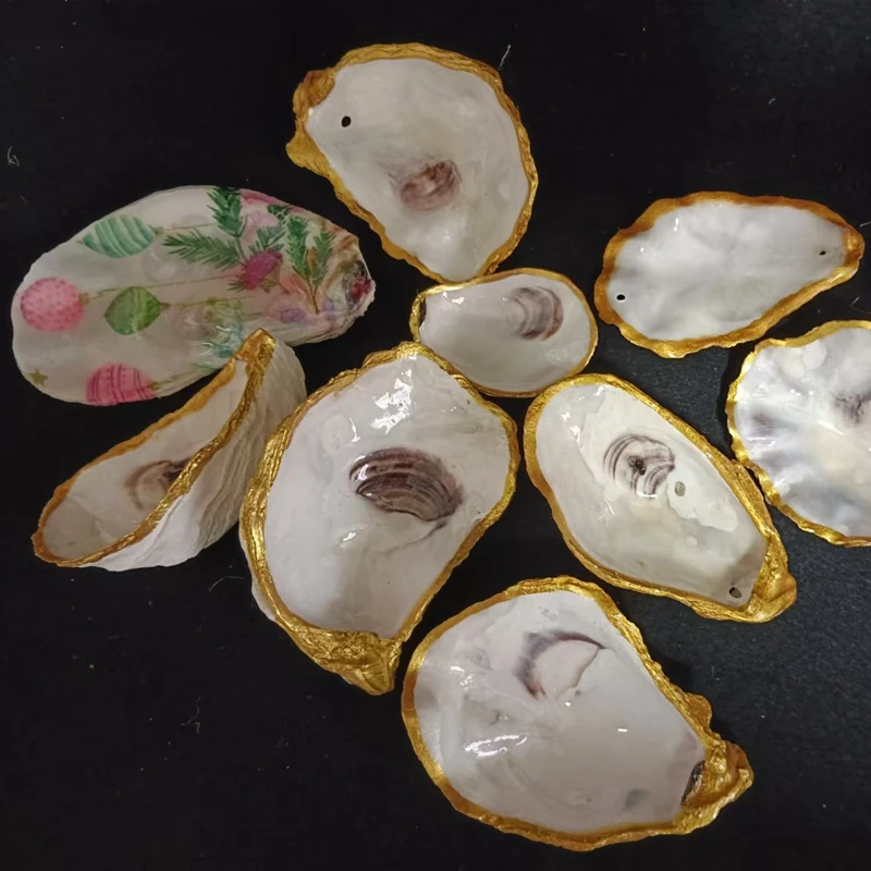 Oyster Shell Ornaments Christmas Coastal Beach Pearlescent with Gold Plated for  Wedding
