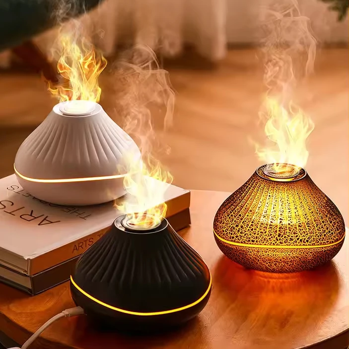 Volcano 3D Flame Ultrasonic Aroma Diffuser 160ml Volcano Jellyfish Spray Fire Flame Air Humidifier Diffuser with Night Light
