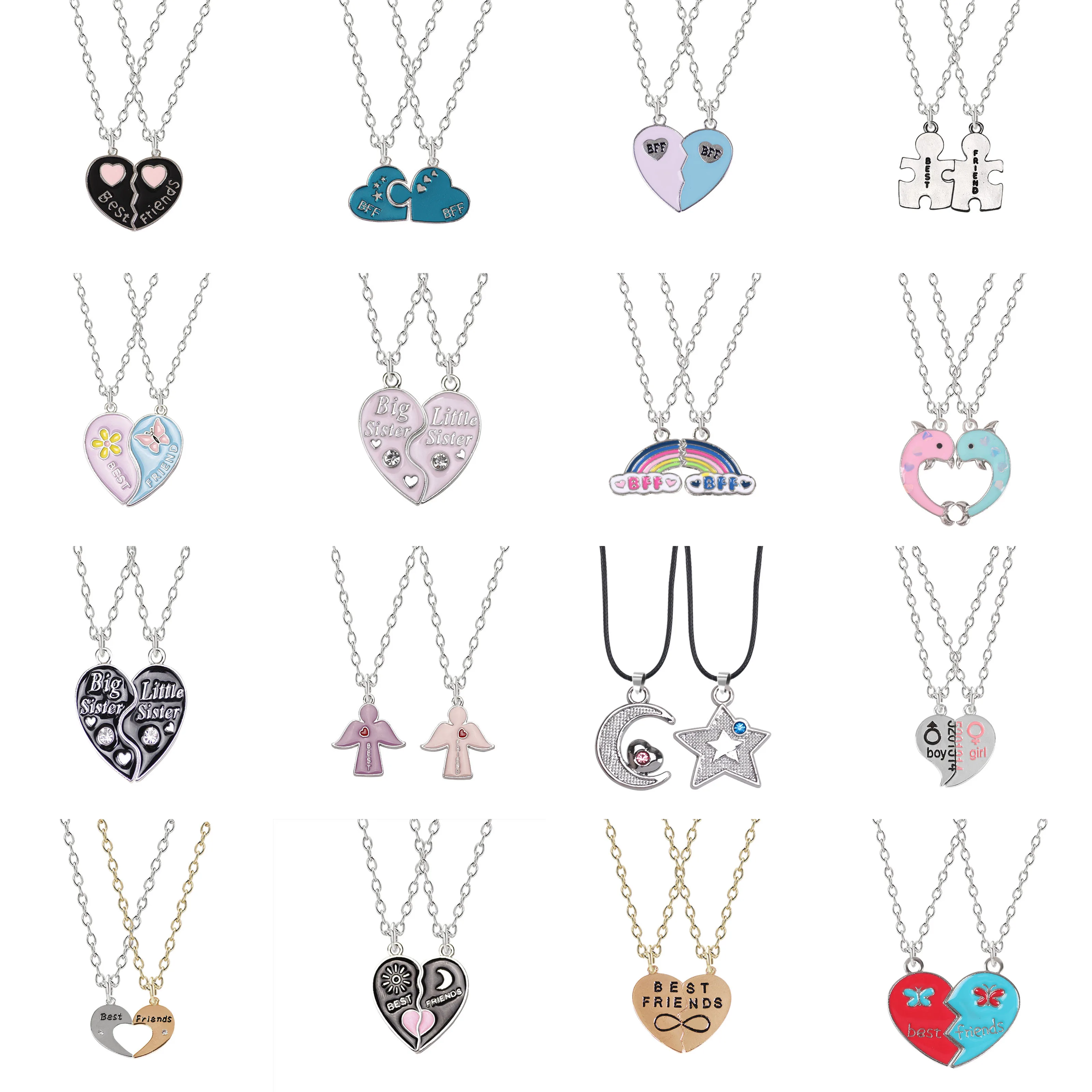 Charm Friends Forever Necklaces Honey Love Couple Pendant Rainbow Magnet Broken Heart Butterfly BFF Friendship Necklace